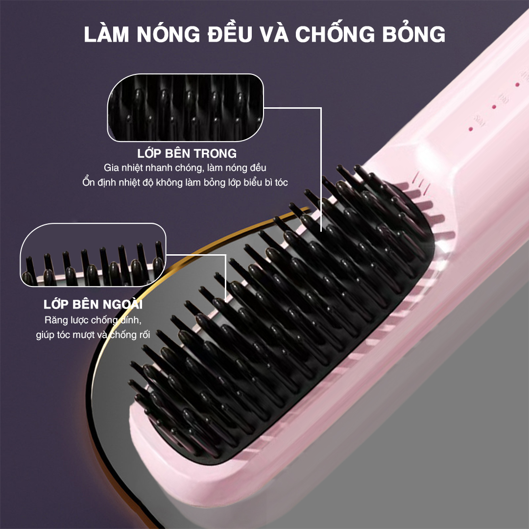 Lược Điện Tạo Kiểu Không Dây Vietnamrobovac S7 - Chăm Sóc Tóc Suôn Mượt - Hàng Chính Hãng