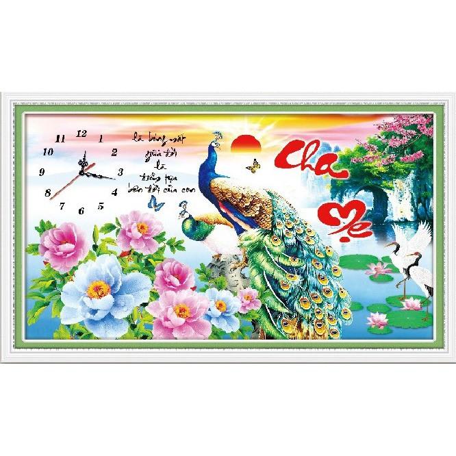 Tranh thêu cha mẹ công đồng hồ X8377 - kích thước: 75 * 45cm.