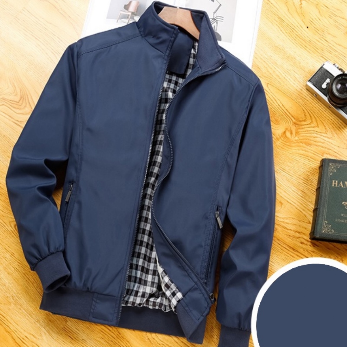Áo Khoác Dù Nam Xanh Đen Hai Lớp Đơn Giản Cổ Cao - ADD33