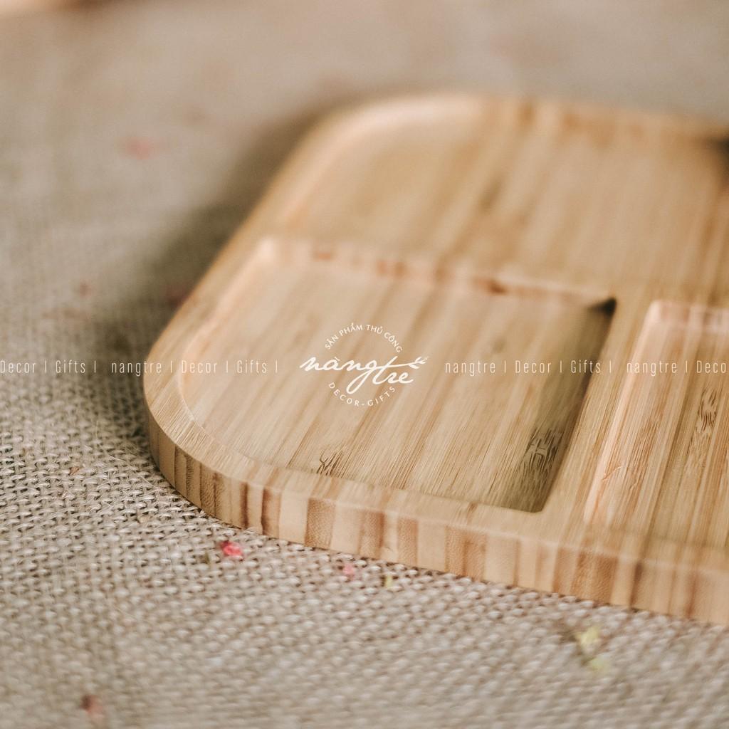 Khay gỗ tre 3 ngăn - Trang trí - Đựng thức ăn