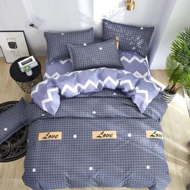 Set Cotton Poly Nhập khẩu 4 Món Xám Chữ