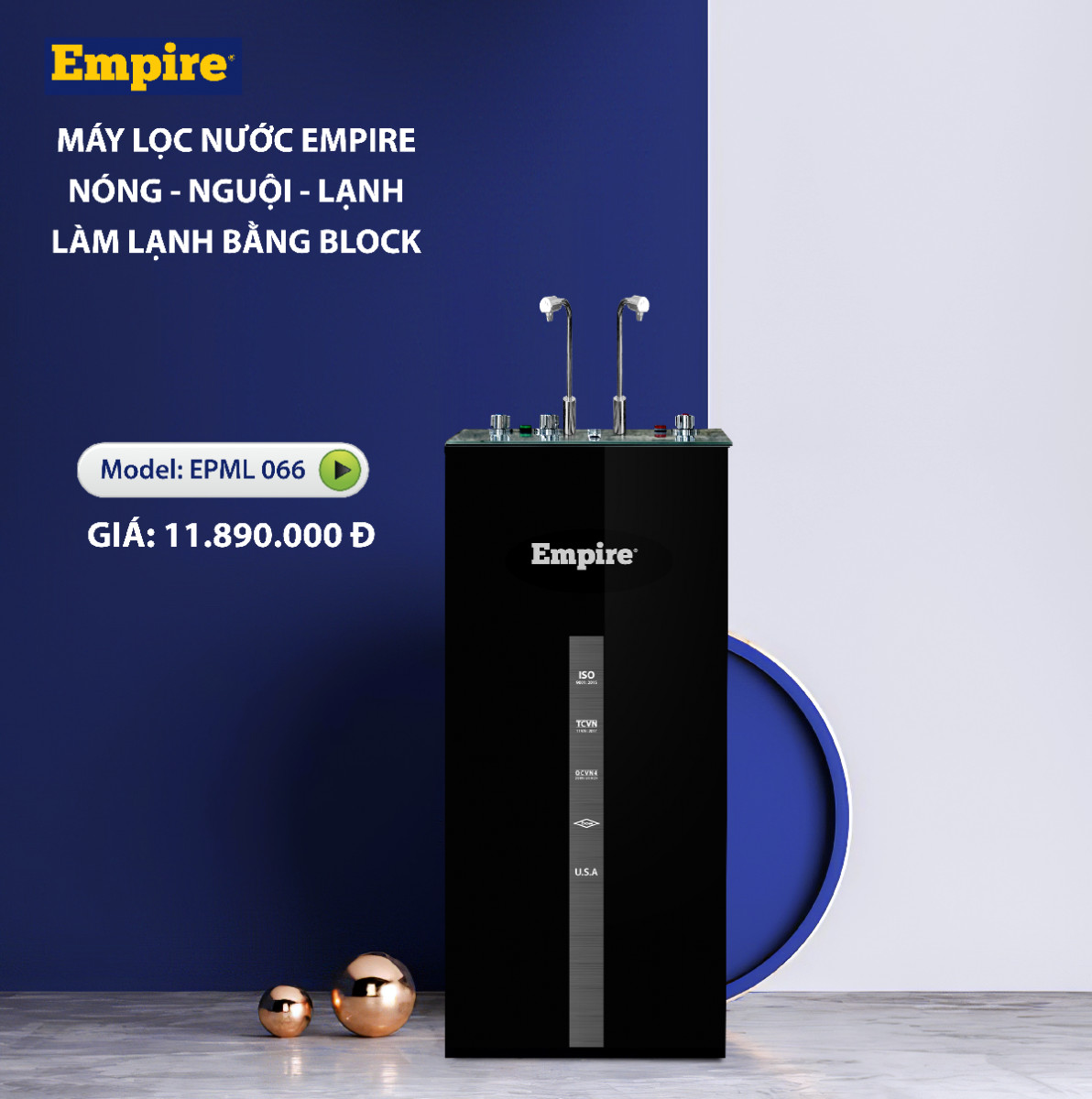 Máy lọc nước nóng ngội lạnh block 11 cấp 066 Empire