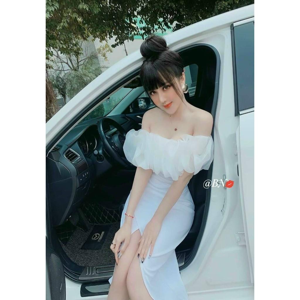 Đầm nữ trễ vai thiết kế tai bèo xẻ tà kết hợp body ôm sexy quyến rũ