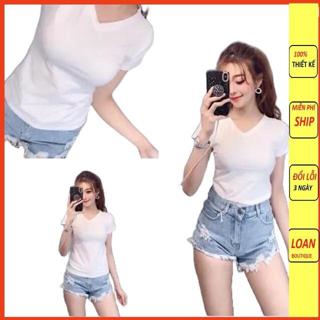 Áo thun cổ tim body thun lạnh hàng có size S,M,L