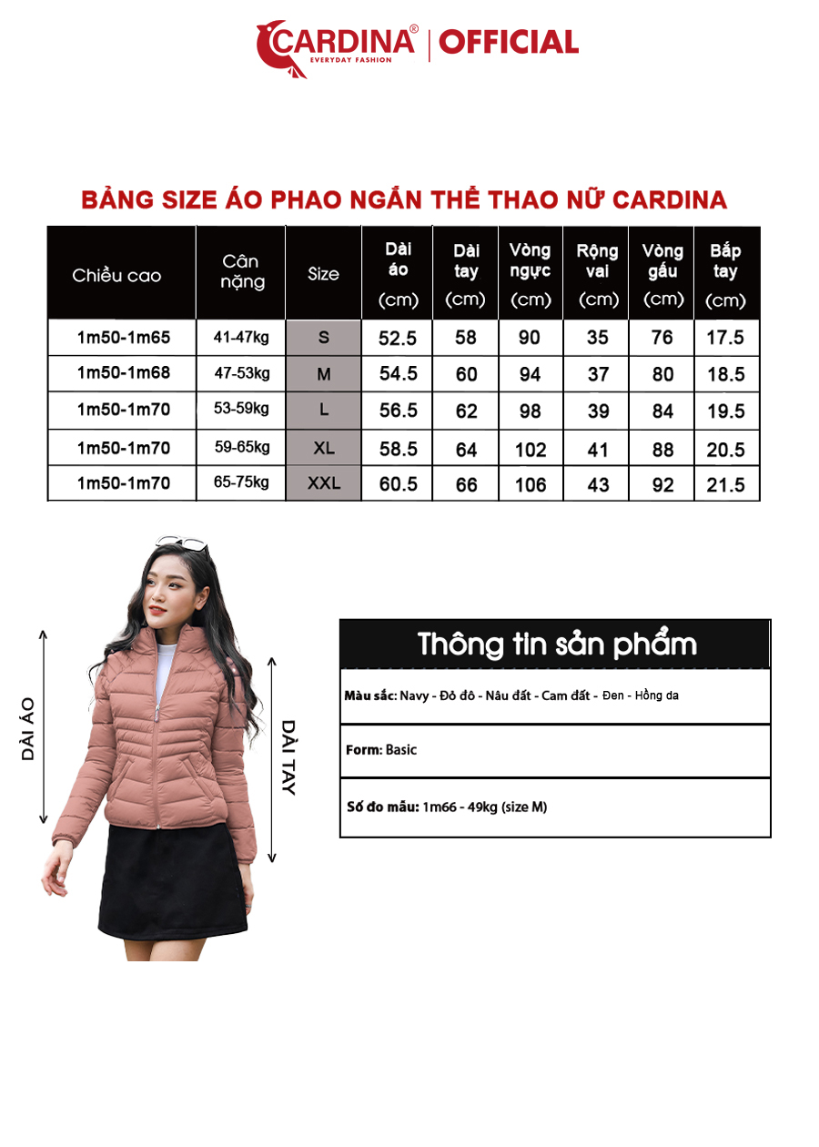 Áo Phao Nữ CARDINA Chất Gió Trơn Chần Bông Nhật Cao Cấp Siêu Nhẹ Siêu Ấm 2PF04