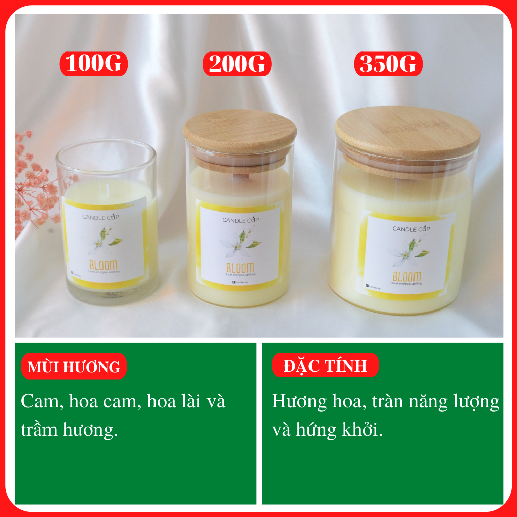 Nến thơm AGAYA CUP (Candle Cup) mùi BLOOM - Nến thơm tinh dầu thiên nhiên mùi hương của mùi xuân