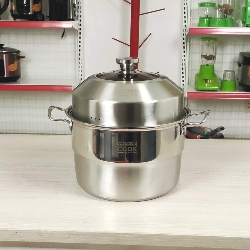 Nồi xửng hấp đa năng 5L Greencook GCST01-26IH chất liệu inox, vòm nắp cao hấp được gà nguyên con - Hàng chính hãng