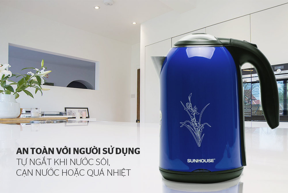 Ấm siêu tốc Inox 2 lớp Sunhouse SHD1382 xanh đậm - Hàng chính hãng