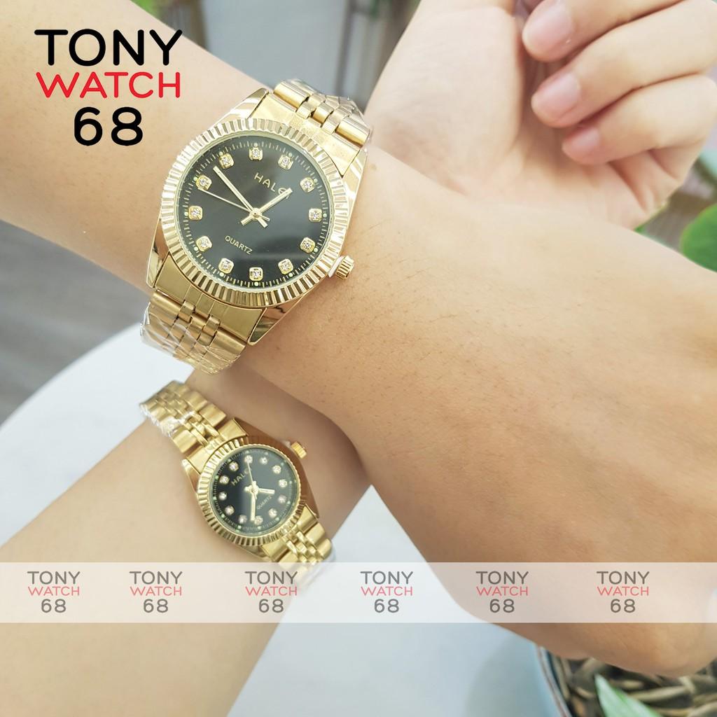 Đồng hồ nam Halei mặt tròn dây kim loại vàng chính hãng Tony Watch 68