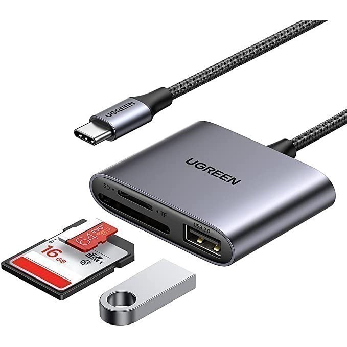 Đầu đọc thẻ SD /TF / USB A Ugreen CM387 80798 - Chuẩn USB 3.1 Type-C, Vỏ nhôm cao cấp - Hàng chính hãng