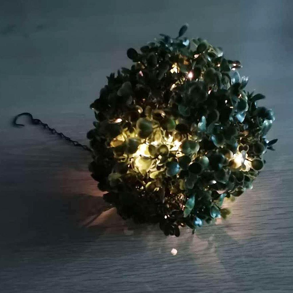 2pcs Solar LED Lantern Outdoor Garden Hanging Lamp Artificial Leaf Topiary Ball