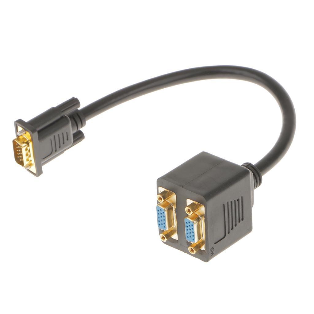 VGA 1 Male to Dual VGA Female Converter Adapter Splitter Y Cable Gold Plated