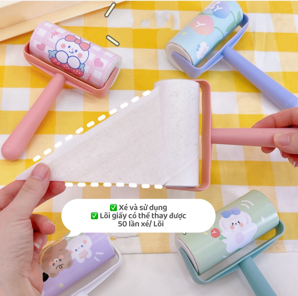 Cây lăn bụi cầm tay xinh vệ sinh ga giường quần áo bám dính tốt có lõi thay tiện lợi giá rẻ