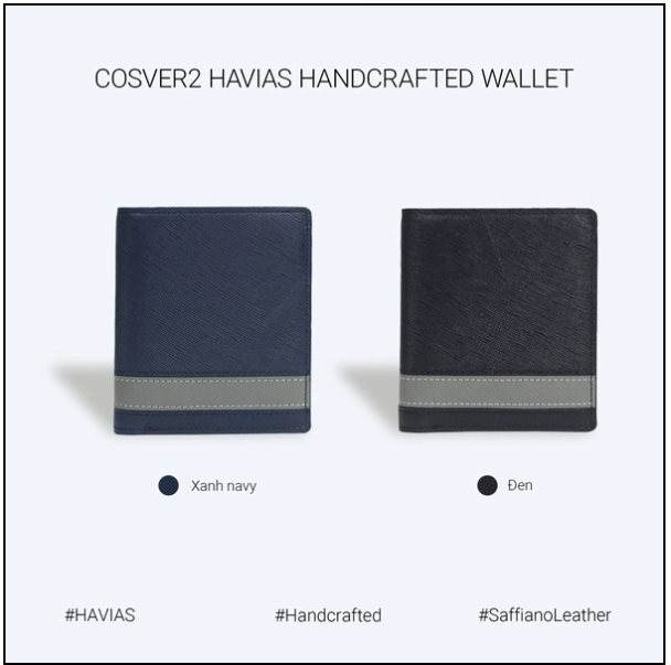 Ví Nam, ví đứng Cosver2 HAVIAS Da bò Saffiano 100% nhập khẩu (Wallet stand Cosver2 havias cowhide Saffiano 100% Imported)