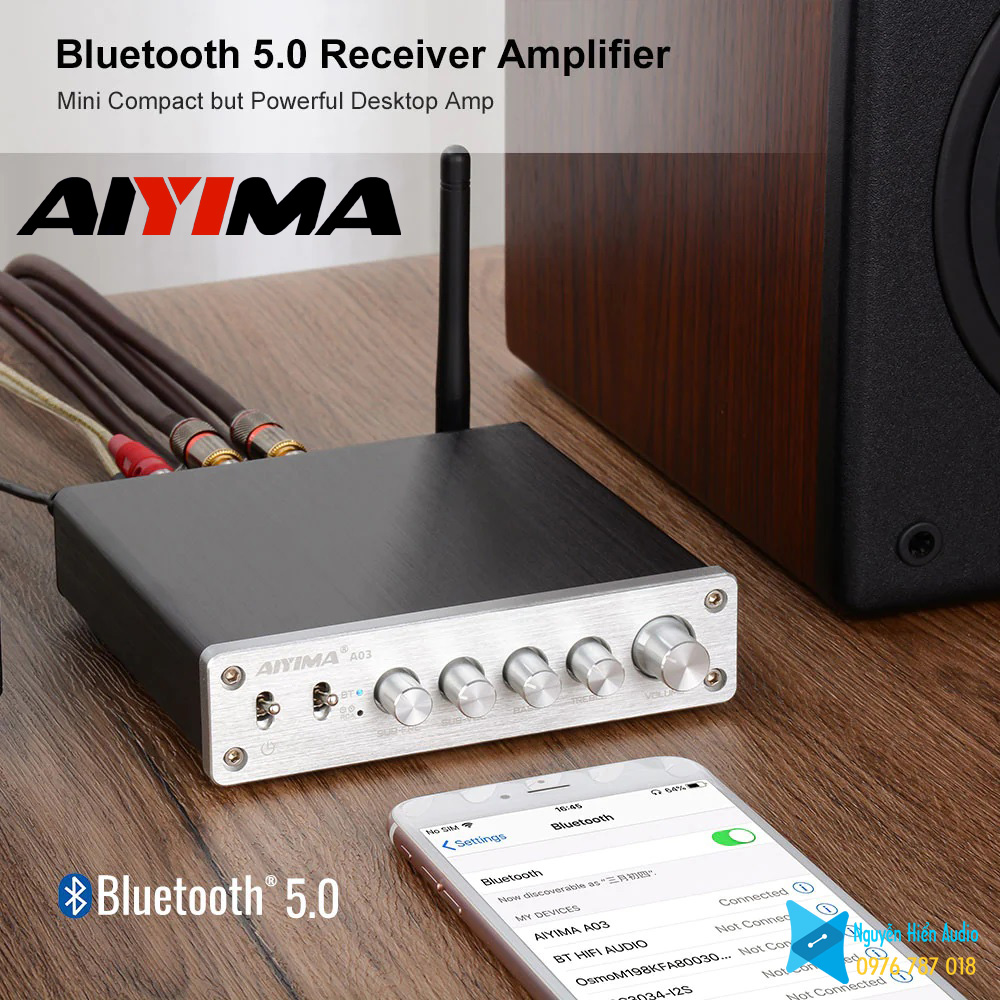 Amply AIYIMA A02 (50Wx2 + 100w Sub) bluetooth 5.0 hàng chính hãng