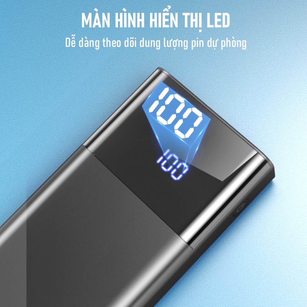 Pin Sạc Dự Phòng 20.000mAh ROBOT RT22 2 cổng Input Micro/Type C &amp;amp; 2 cổng Output USB  hiển thị đèn LED - Hàng Chính Hãng