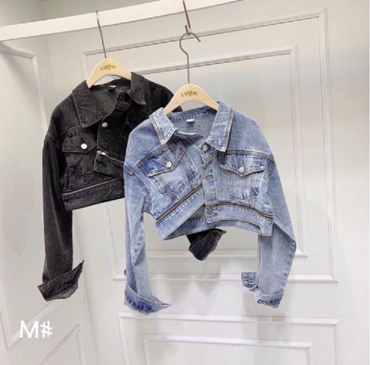 Áo khoác jean nữ lửng HOTTREND phối dây kéo cao cấp- chất denim chuẫn hàng shop