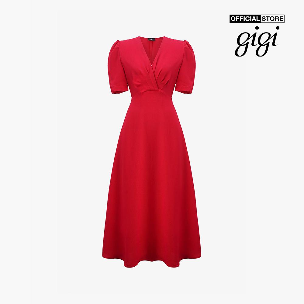 GIGI - Đầm midi cổ V tay ngắn phồng nữ tính G2102D223138