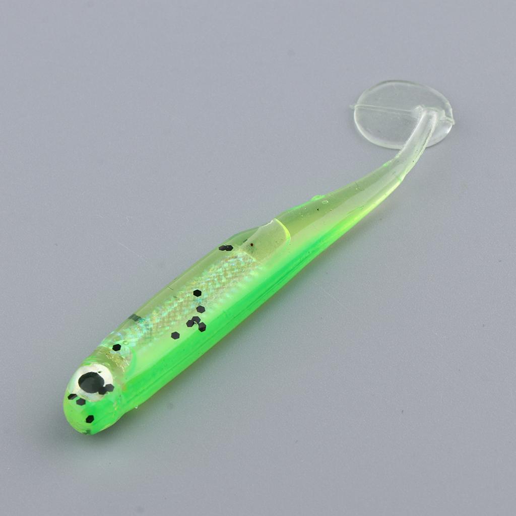 5Pcs Soft Fishing Lures Shad Baits T Tail Swimbait 3D Lifelike Eyes Artificial Bait with Shining Sequins