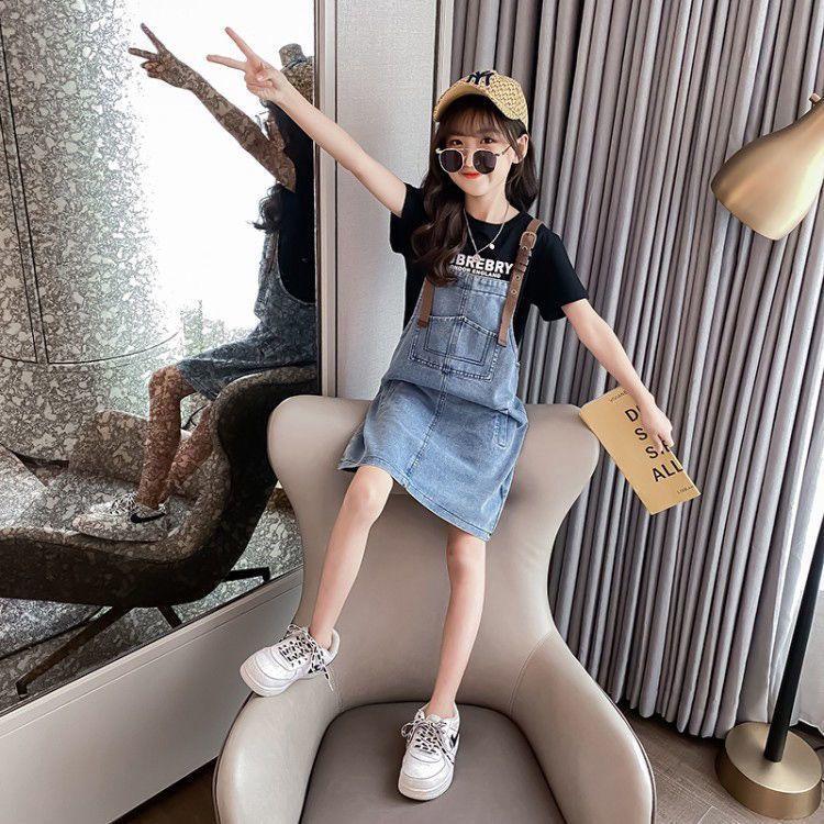 CHENGRUI 2023 Mùa xuân và mùa thu tây phiên bản Hàn Quốc của cô gái váy trẻ em denim dây đeo váy vest đầm bé