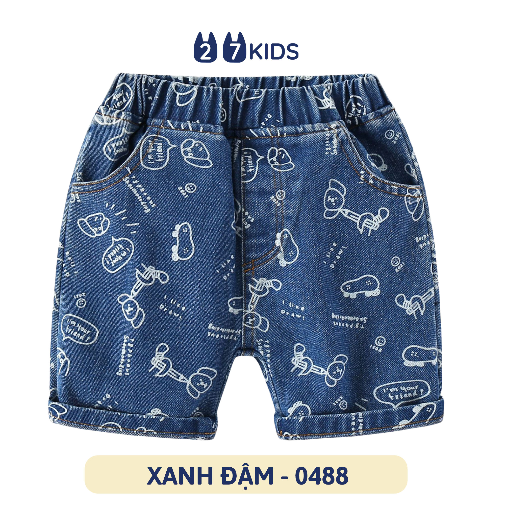 Quần short jean bé trai 27Kids WELLKIDS Quần đùi bò mềm lưng chun nam cho trẻ từ 2-8 tuổi BSJE1