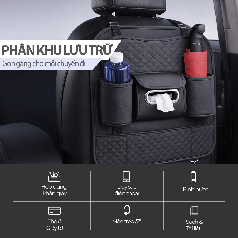 Túi Đựng Đồ Xe Hơi Đa Năng Sau Ghế Ô Tô CIND CD-N011 Da PU Màu Đen - Nhập Khẩu Chính Hãng