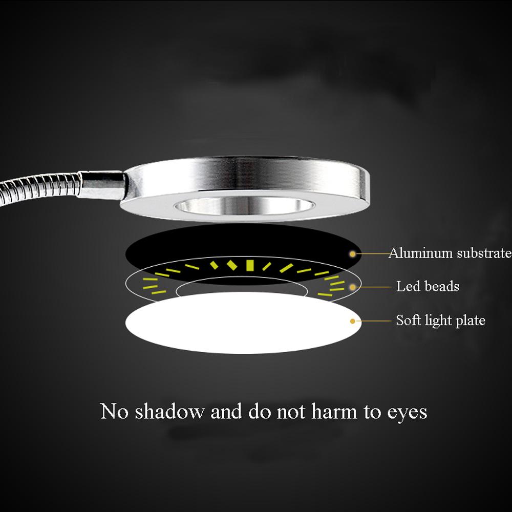 Clip-on Desk Lamp USB Table Lamp Eye Protection LED Light Bendable Flexible Reading Lamp for Nail Art Tattoo Reading