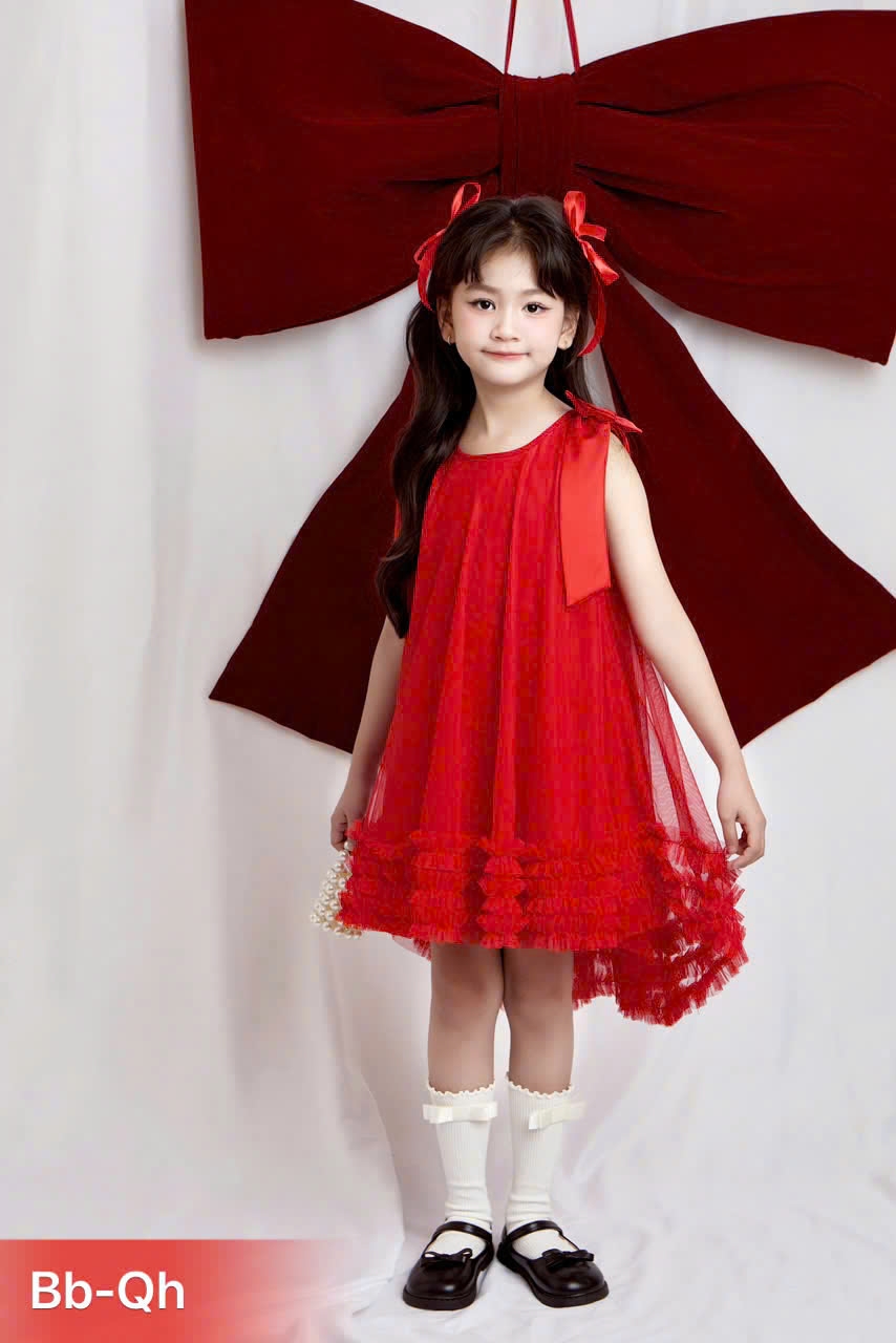 Đầm váy babydoll cho bé gái kiểu phối nơ diện noel giáng sinh năm mới lễ tết từ 10-40kg