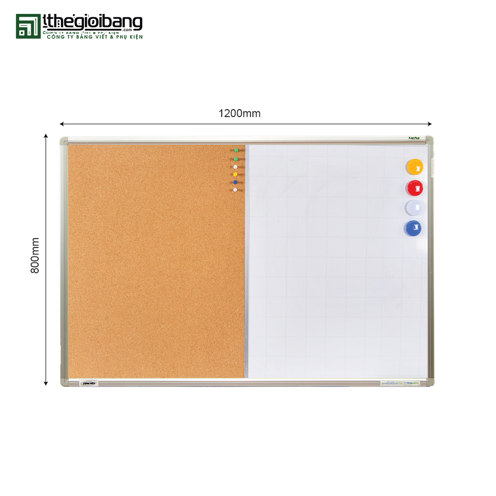 Bảng Combo Ghim Lie - Từ Trắng Khung Nhôm - Bảng Tân Hà - KT 80x120cm - Tặng Phụ Kiện