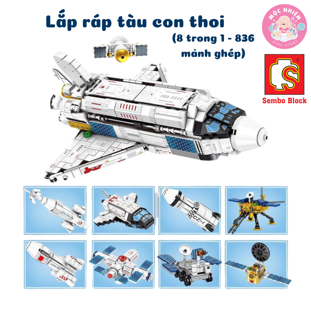 Đồ chơi lắp ráp xếp hình tàu con thoi Space Shuttle 8 trong 1 SEMBO BLOCK 203311 - 203318 (836 mảnh ghép)