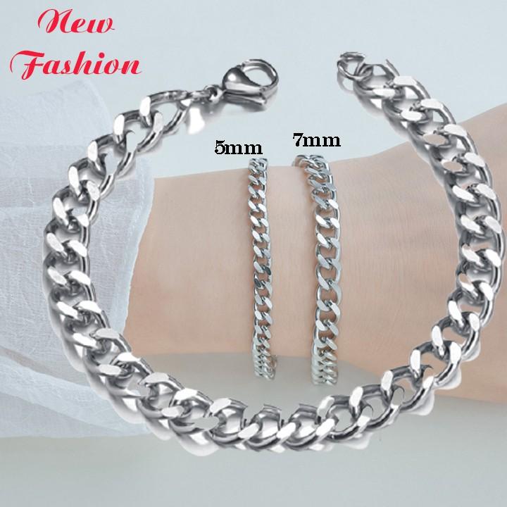 Lắc tay kiểu lặc đơn vát cạnh 5mm, 7mm màu trắng sáng đẹp, không đen - Chuẩn phong cách Hip Hop