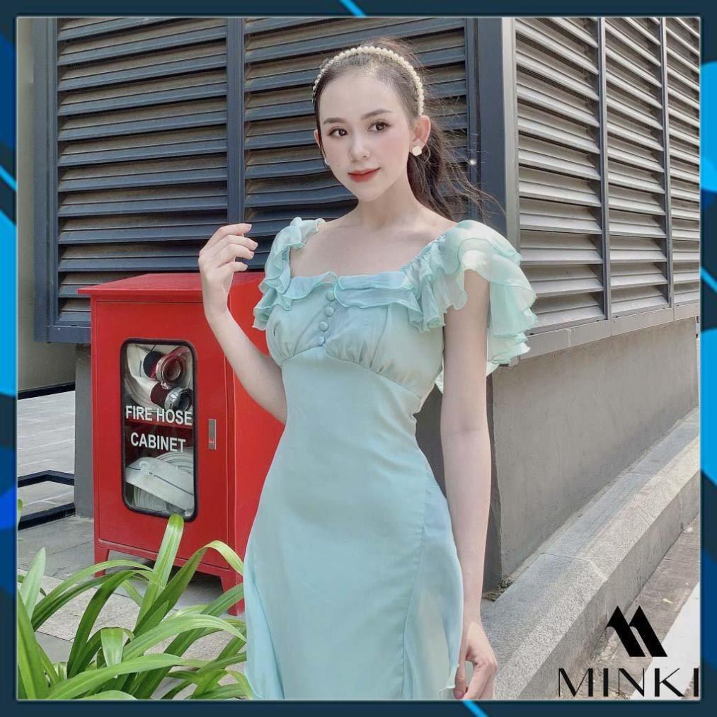ĐẦM BÈO CÚC BỌC DỰ TIỆC - Chất Liệu Voan Tơ Cao Cấp - Màu Xanh Ngọc Và Vàng