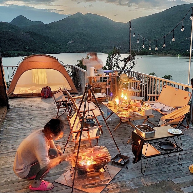 Lều cắm trại du lịch dã ngoại lều 4 người vải canvas chống thấm chống nóng glamping vintage A260