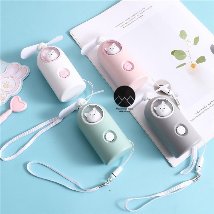 Quạt mini quạt tích điện, quạt cầm tay mini du lịch có đèn hình gấu Maxshop Độc