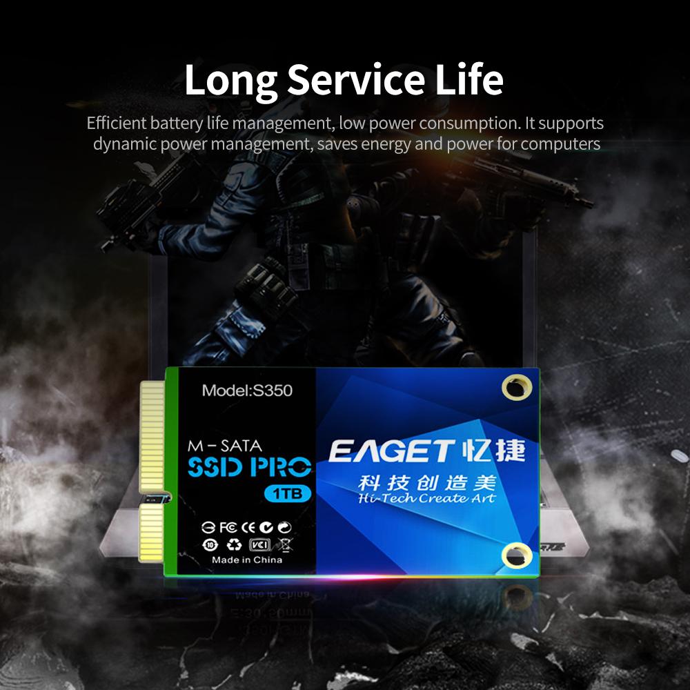 EAGET S350 SSD M-SATA Solid State Drive High Speed Transmission Compact Slient Shockproof SSD for PC Laptop 1TB