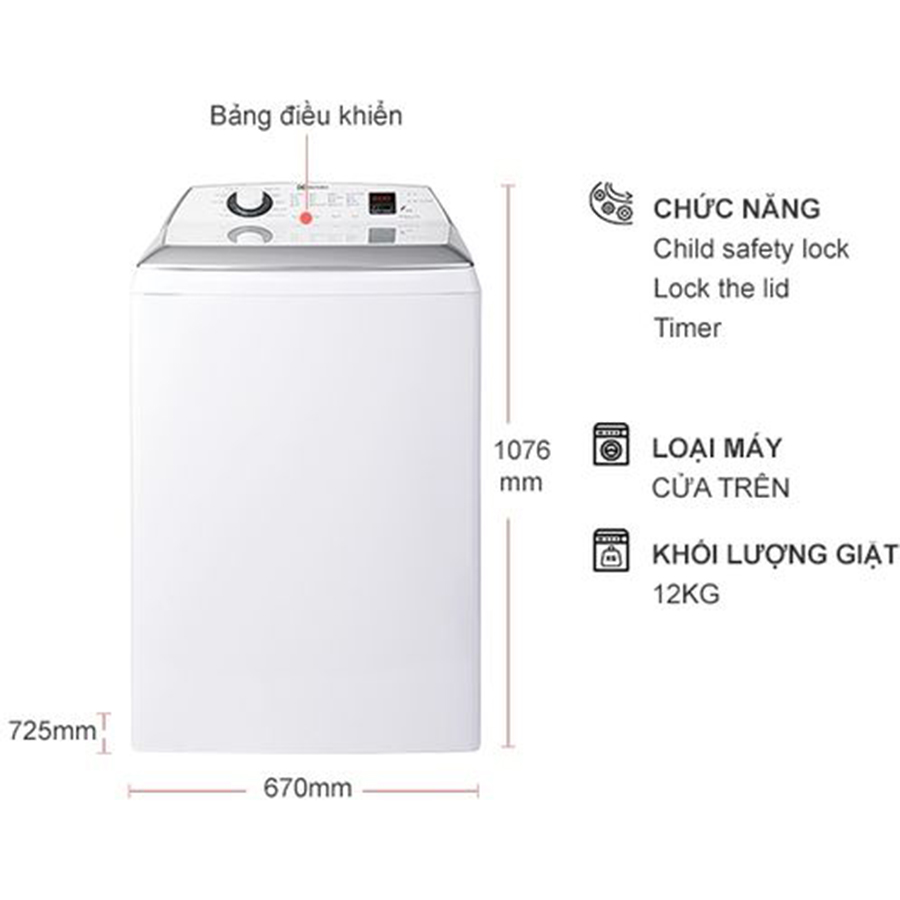 Máy giặt lồng đứng Electrolux EWT1254DCWA 12kg