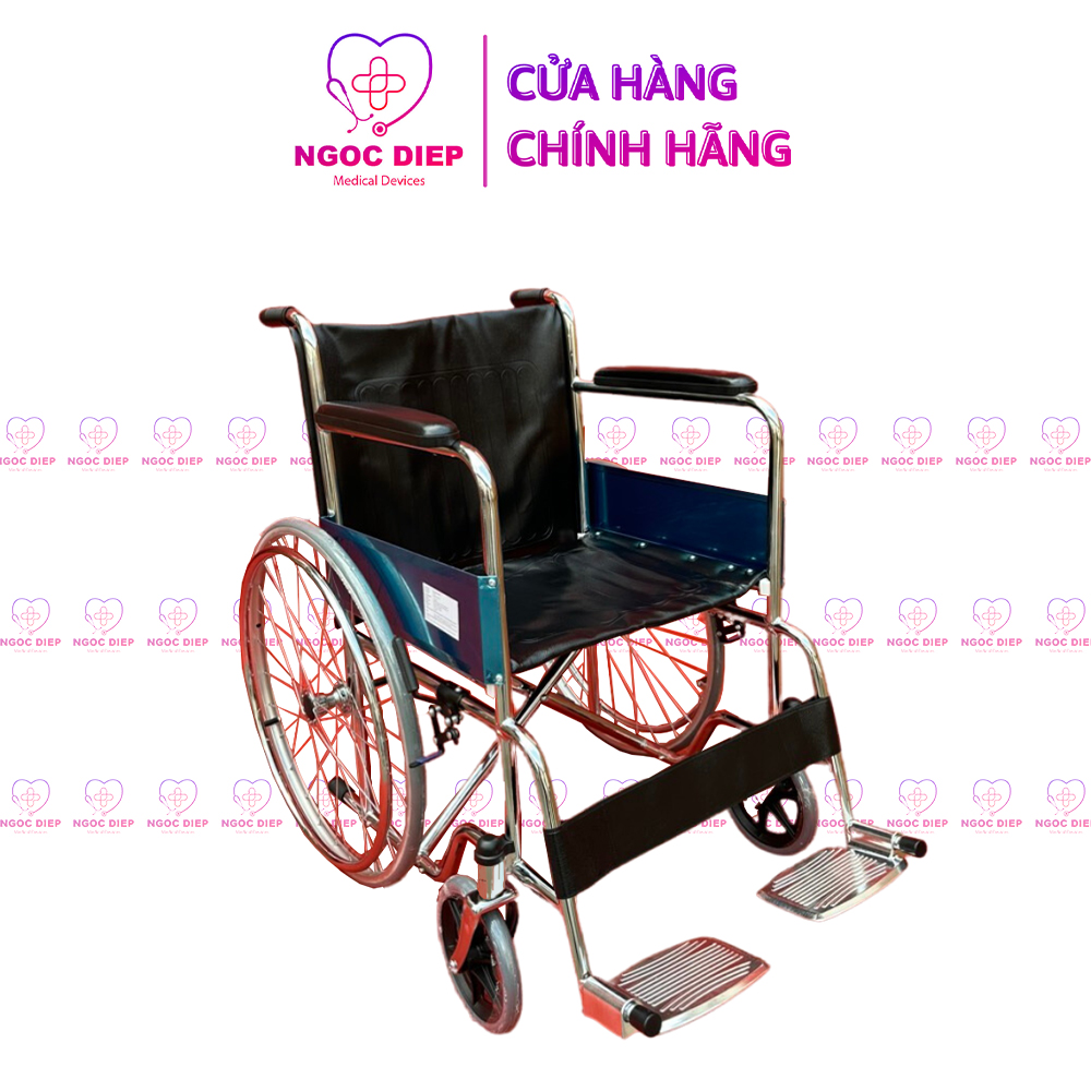 Xe lăn ghế da khung mạ Crom có phanh OROMI DY01809