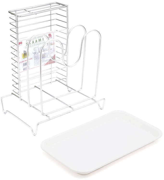 Giá giữ thớt inox cao cấp kèm khay hứng kiểu Hàn Quốc ST-455