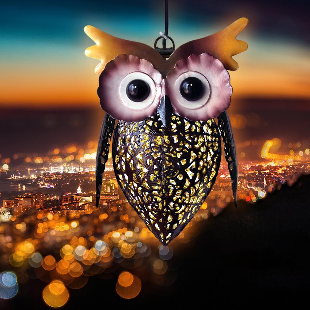Iron Art Vintage Style Owl Solar Lights Hanging Lantern for Garden Yard Lawn