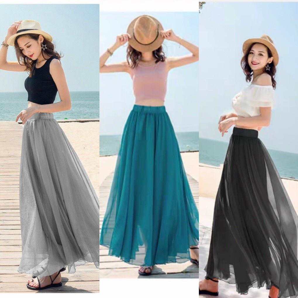 CHÂN VÁY DÀI CHIFFON MAY 2 LỚP