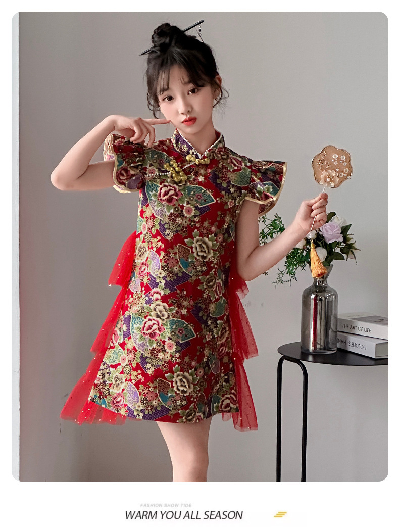 Đầm váy công chúa cổ trang hanfu sườn xám cho bé gái diện lễ tết năm mới đẹp size 100-160 hàng Quảng Châu