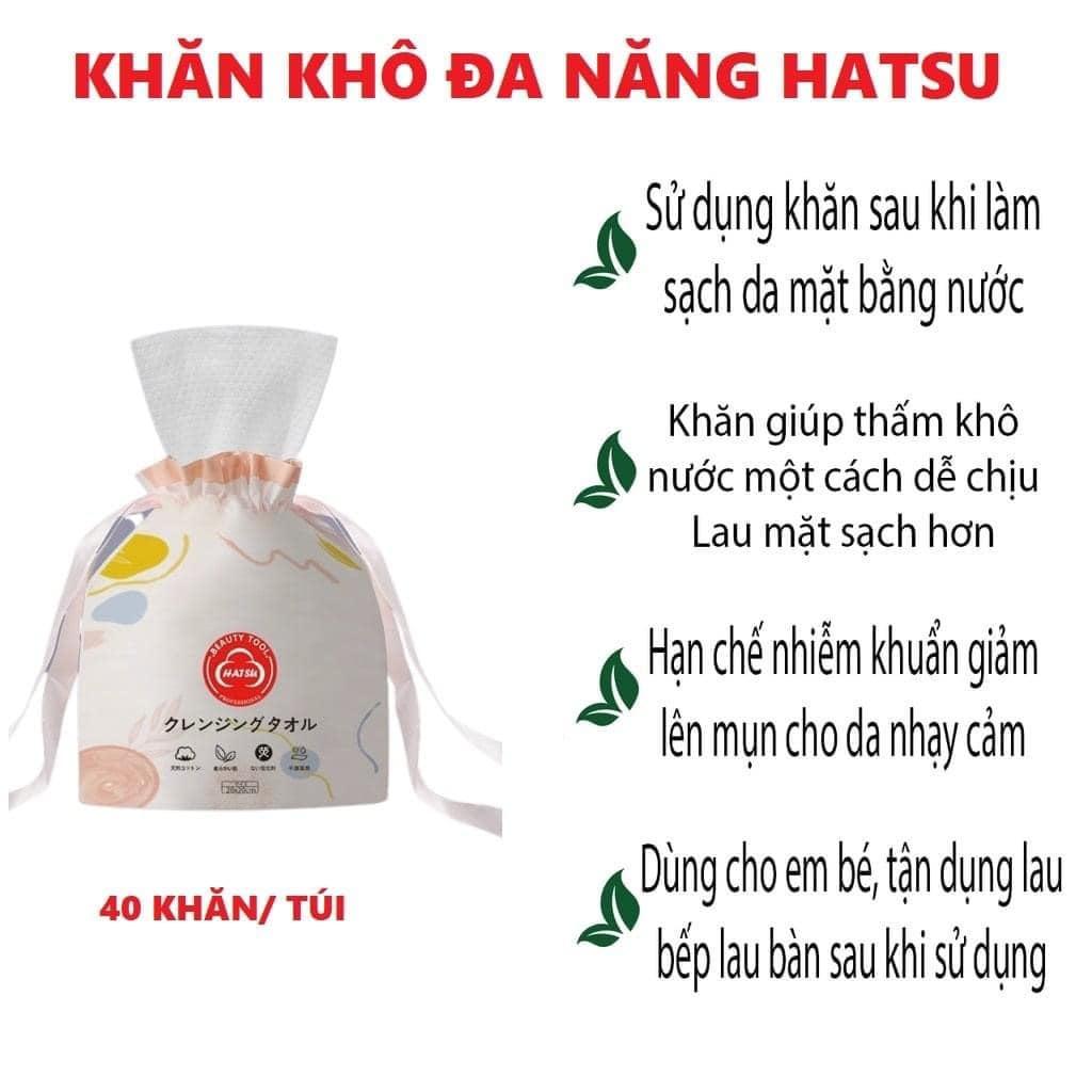 KHĂN LAU MẶT DÙNG 1 LẦN COTTON ĐA NĂNG NHẬT BẢN HATSU LAU MẶT , LAU KHÔ , LAU ƯỚT - KHĂN TẨY TRANG SIÊU SẠCH 40 KHĂN