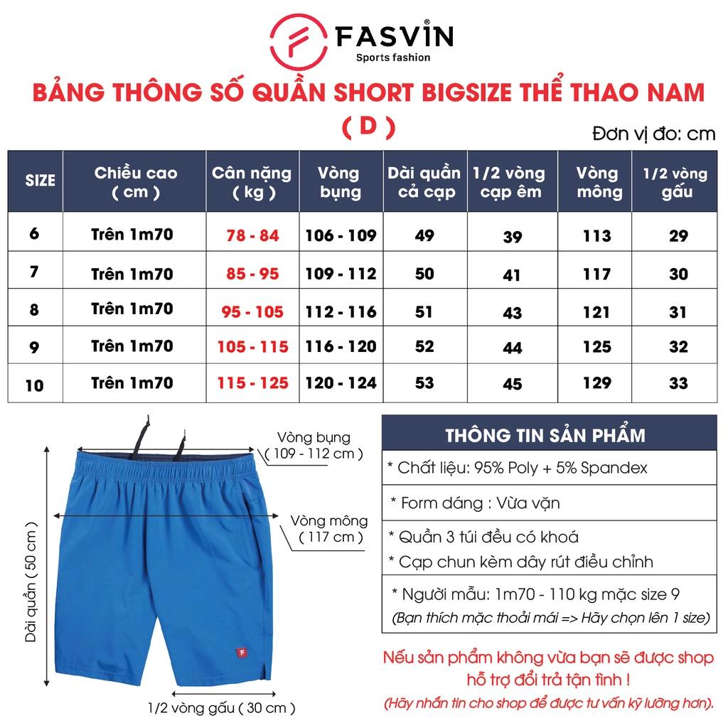 Quần đùi nam thể thao BIG SIZE  FASVIN Từ 80 Đến 120KG vải co giãn mềm mát D21166.HN