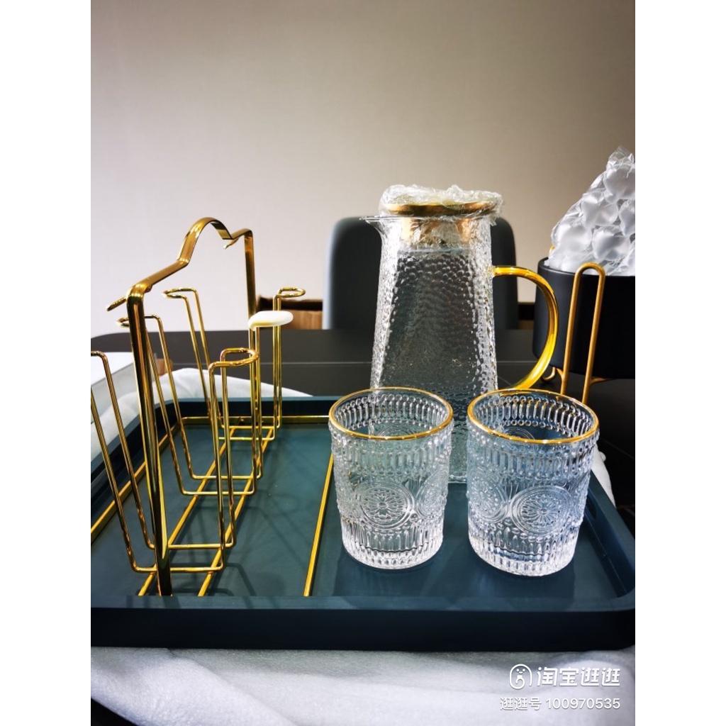 Bộ bình 6 cốc thủy tinh kèm khay và giá úp cốc