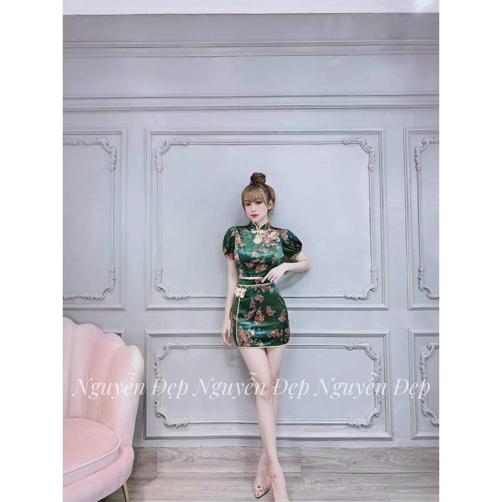 SÉT VÁY NGẮN VIỀN VÀ ÁO CỔ TÀU CÁCH ĐIỆU HỌA TIÊT HOA LÁ THỜI TRANG THIẾT KẾ