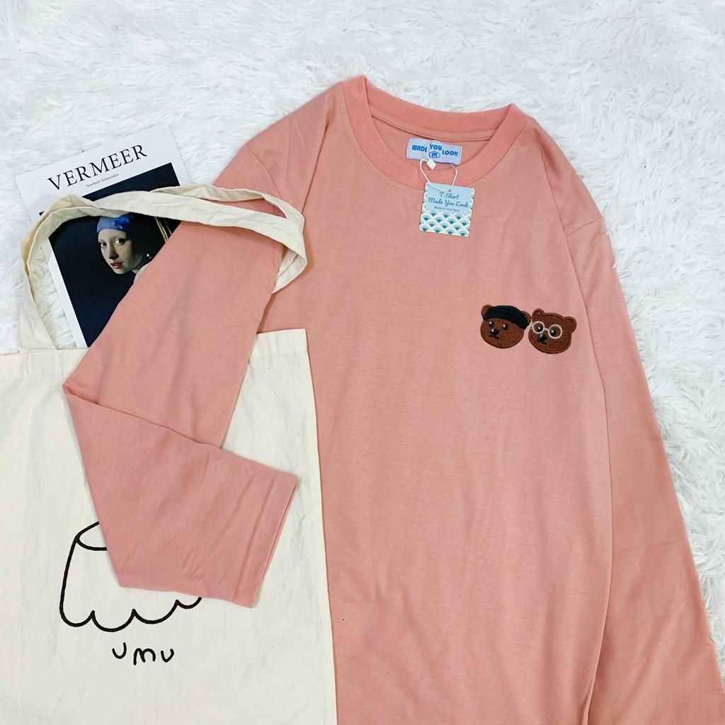 Áo Thun Tay Dài Unisex Thêu ĐẦU GẤU Thu Đông