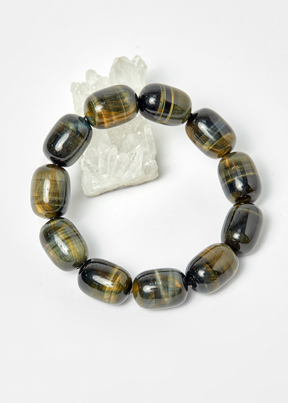 Vòng lu thống đá thạch anh mắt hổ xanh đen hạt 18x13mm mệnh thủy, mộc - Ngọc Quý Gemstones