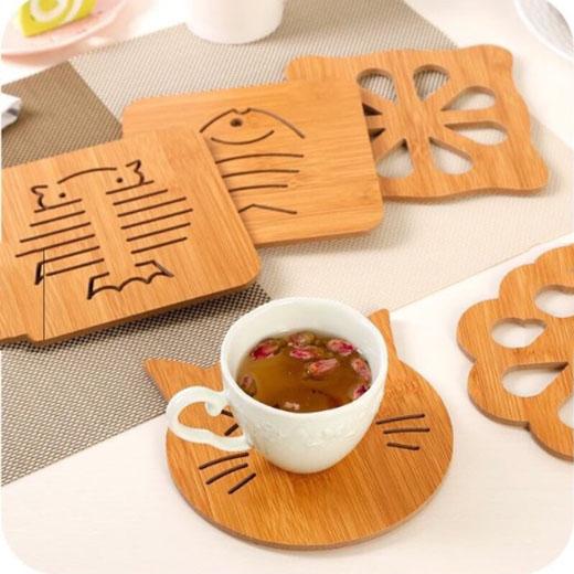6 Miếng Lót Cốc , Lót Nồi Bằng Gỗ - Loại Tốt