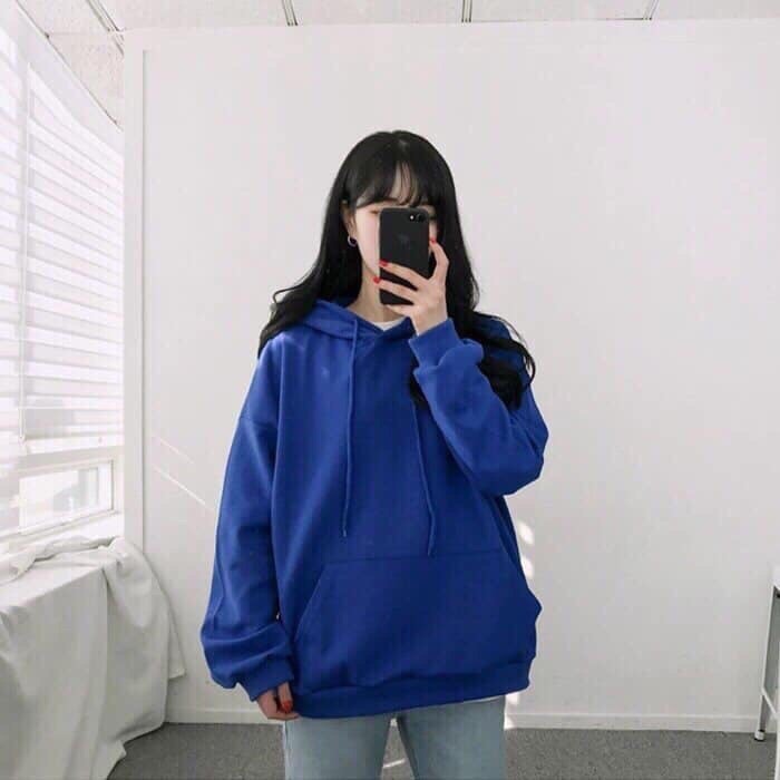 Áo Hoodie Trơn Màu Xanh Dương Cao Cấp Dáng Rộng Unisex Nam Nữ Mặc Được - MM