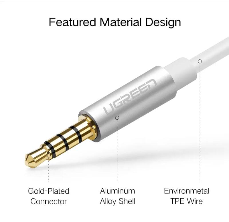 Ugreen UG30618AV141TK 20CM màu Trắng Dây chuyển âm thanh 3.5mm dương sang Jack Mic + Loa âm - HÀNG CHÍNH HÃNG